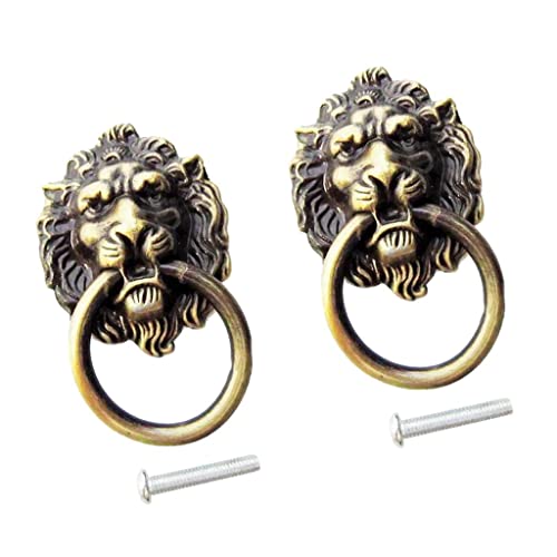 Image of CALANDIS 2xRetro Lion Head Pull Handle Door Cabinet Dresser Drawer Knob Antique Brass