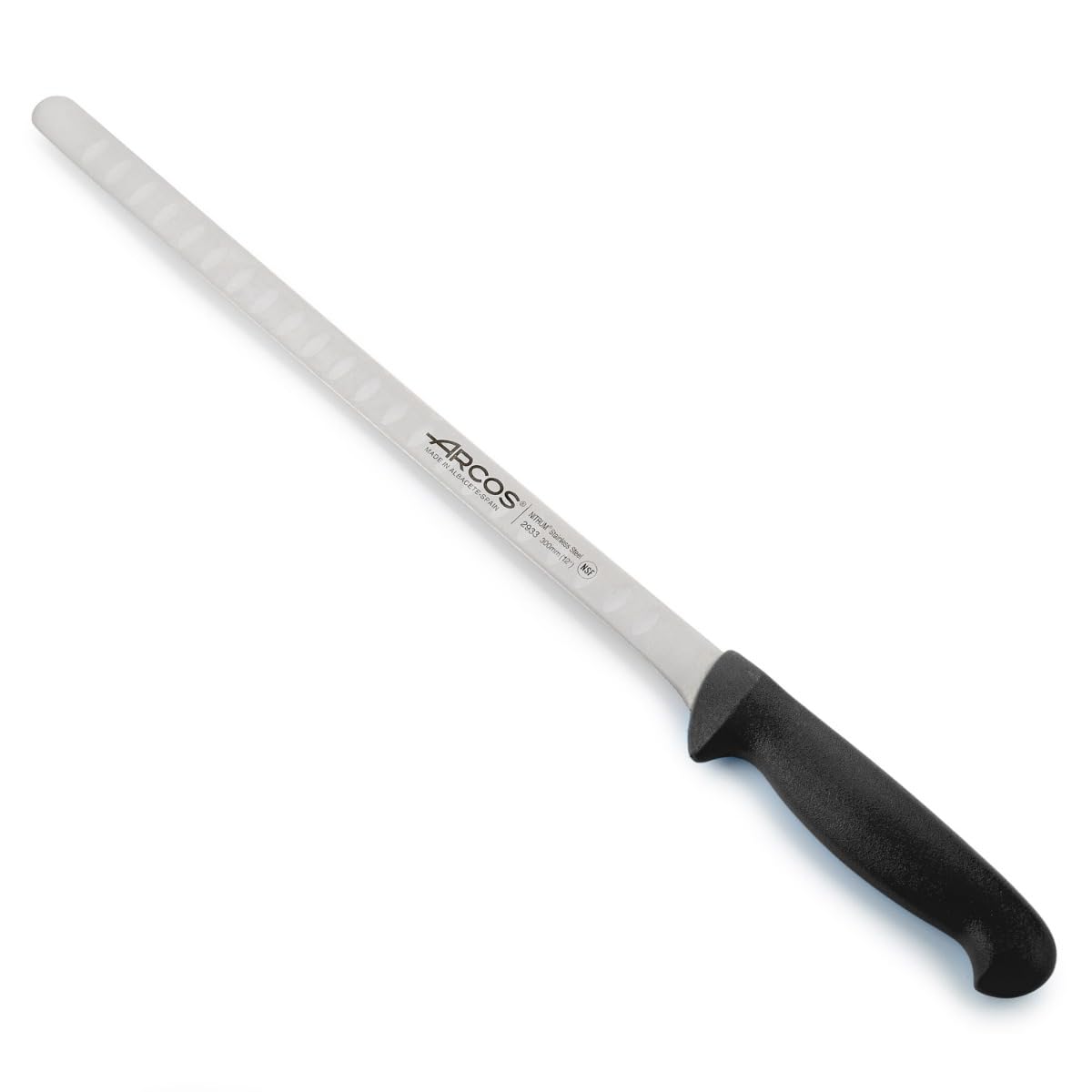 Arcos Lachs- und Fischmesser aus Edelstahl mit 300 mm Klinge - Ergonomischer Griff aus Polypropylen, Serie 2900 - Farbe Schwarz