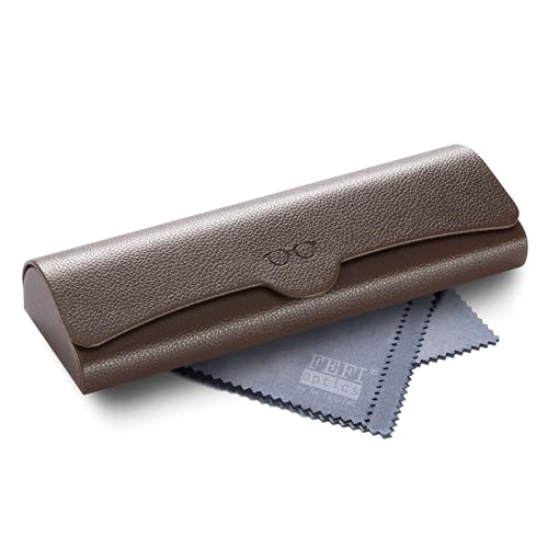 FEFI Funda de piel sintética con cierre magnético para gafas, diseño elegante, clásico y moderno, incluye paño de microfibra, marrón, M