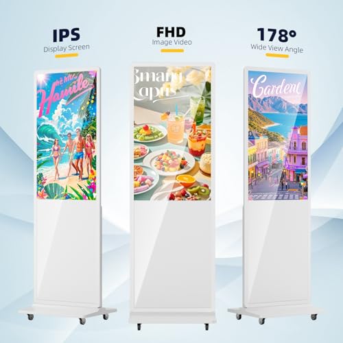 Image of 32 Inch Digital Signage Display, Advertising Kiosk IPS LCD Screen, Indoor Floor Standing Customizable Commercial Totem, Android System, Interactive Display Poster Auto Media Player