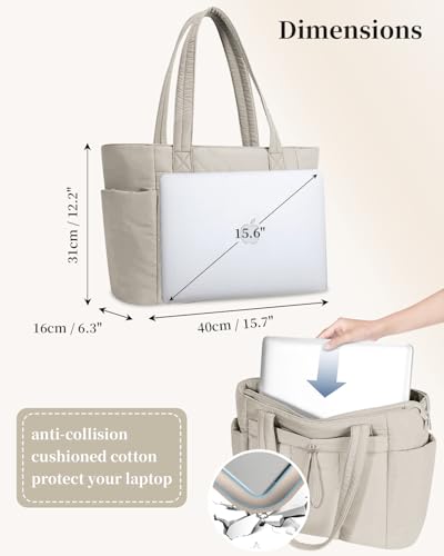 Image of Puffer Tote Bag for Women Handbag Nurse Bag with Cup Holder & Laptop Compartment & Trolley Sleeve for Work Travel