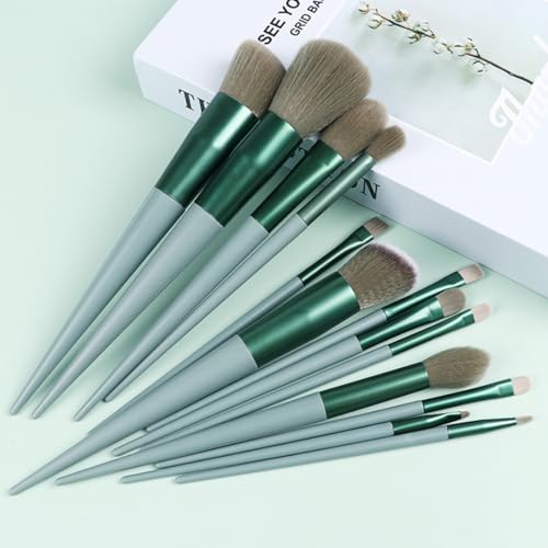 ZKSXOA 13-Piece Makeup Brushes Sets,Face and Eye Make-up Brushes for Foundation Powder, Concealers, Blush, and Eyeshadow,with Bag,Green - Image 3