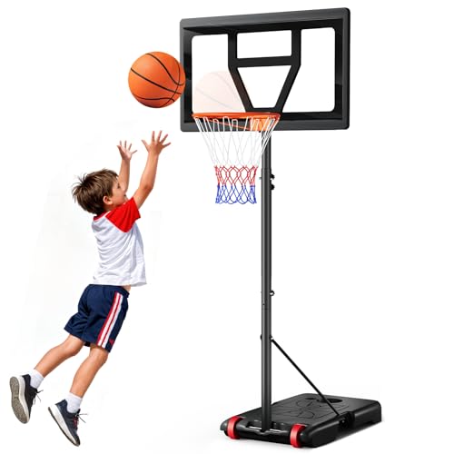 Yohood Kids Basketball Hoop Outdoor Height Adjustable 3-7 FT, Portable Basketball Goal System for Kids Youth Teens in Backyard/Driveway/Indoor, Shatterproof Backboard and Fillable Stable Base