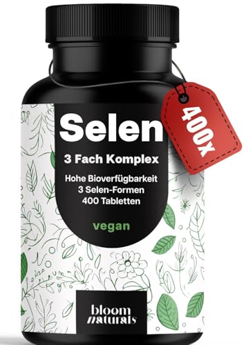 Selen hochdosiert 3-Fach-Komplex - 400 Tabletten - 200µg Selen aus drei Quellen (Selenhefe, Selenmethionin, Natriumselenit) - vegan & produziert in Deutschland