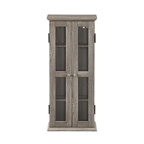 Walker Edison 4 Tier Shelf Living Room Storage Tall Bookshelf Cabinet Doors Home Office Tower Media Organizer, 41 Inch, Grey