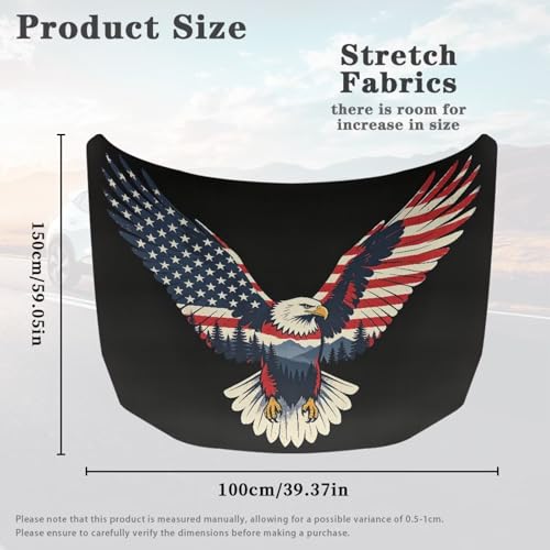Image of 59x39 Inch Bald Eagle Pattern Car Hood Cover Protector Waterproof Car Hood Wrap Blankets Patriotism Auto Flag Universal Automotive Exterior Accessories for Summer