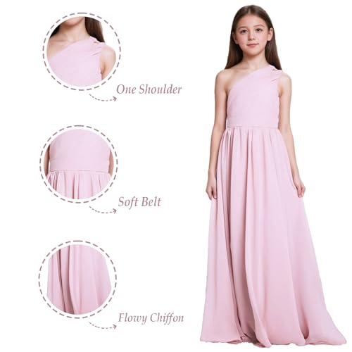 Chiffon Bridesmaid Dresses for Junior - One Shoulder Flower Girl Dress First Communion Dress A-Line Pageant Dress3