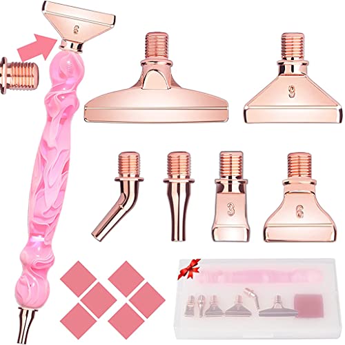 Image of HASTHIP 14pcs Diamond Painting Tool Kit, 1 Pen, 6 Metal Tips, Clear Case | Multi Tip Pen for Smooth Drill Placement, Clay Holds Diamonds, Metal Tips, Clear Case, 14-Piece Set, Care Support
