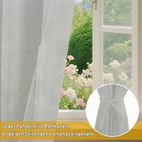 DWCN Stores Gardinen mit Kräuselband Transparent Vorhang Grau H260 x B140cm – Ansicht 5