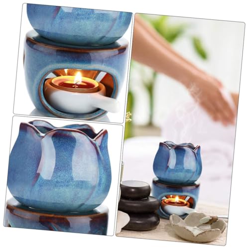 Brûleur d'huile essentielle céramique bleu profond, diffuseur artisanal