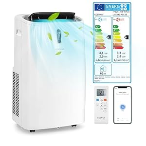COSTWAY Klimaanlage mobil 14000BTU, Klimagerät mit Abluftschlauch, 5 in 1 Kühlen & Heizen & Entfeuchten & Belüften & Schlafmodus für Räume bis zu 135 m³, Fernbedienung/App, 24H Timer, 4100W, ≤57dB
