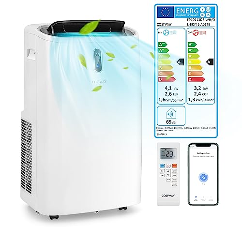 COSTWAY Klimaanlage mobil 14000BTU, Klimagerät mit Abluftschlauch, 5 in 1 Kühlen & Heizen & Entfeuchten & Belüften & Schlafmodus für Räume bis zu...