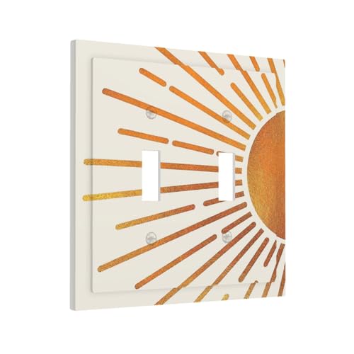 Decorative Light Switch Plate Covers Mid Century Gold Sun Boho Sunrise 2 Gang Light Switch Cover Plate Unique Double Toggle Wall Plate Switch Plate Cover for Bedroom Home Decor