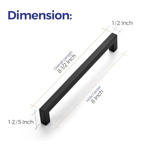 Image of Ravinte 1 Pack 8 Inch Kitchen Square Cabinet Handles Matte Black Pulls Black Drawer Pulls Kitchen Cabinet Hardware for Cupboard Drawer Handles