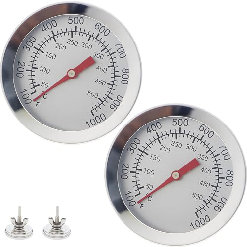 HEEZOU Stabile, rostfreie Stahl-Grillthermometer, große Zifferblätter, leicht ablesbar, Bimetall-Sensoren für Holzkohlegrills, Bimetallgrills, Temperaturmessgeräte