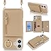 SunYoo for iPhone 16 Wallet Case with Card Holder for Women,for iPhone 16 Case with Strap Crossbody Lanyard Stand Ring,PU Leather Shockproof Zipper Pocket Phone Case-Beige