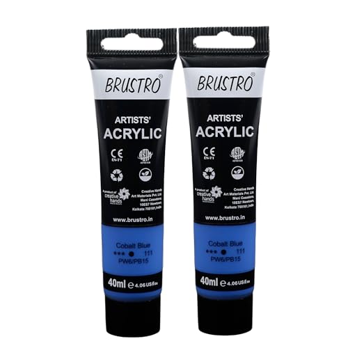 Image of BRUSTRO Artists Acrylic Paint Tube | 40ml, Cobalt Blue (Pack of 2)|Non-Toxic, Water Based, Inter Mixable, Ideal for Painting, Textured Effects on Canvas, Paper, Fine Art Student and Professionals
