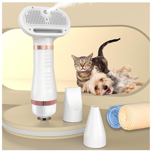 Spazzola Asciuga Cani, 4 in 1 Con Spazzola, 3 Impostazioni Temperatura Regolabile Fono per Cani, E Panno Super Assorbente per Cani e Gatti,white