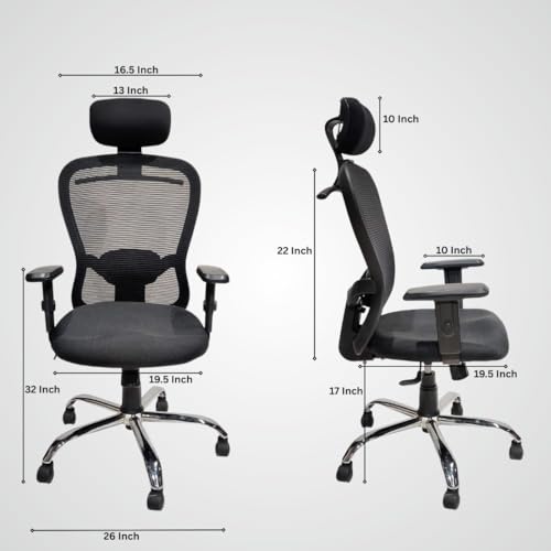 Image of Ergonomic Office Chair with Headrest, Mesh Back, Adjustable Arms, Chrome Base, Black