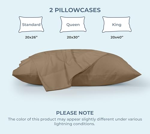 Image of ROYALE LINENS 100% Organic Cotton Percale Pillowcases Set of 2 - Queen Size Percale Pillowcase - Queen Set of 2 Pillow Cover - Breathable, Cool & Crisp Pillow Cases (20 inchx30 inch, Chocolate)