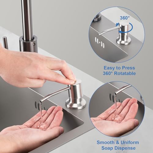 Husfunov Soap Dispenser For Kitchen Sink, Built In Sink Soap Dispenser (Brushed Nickel), Countertop Dish Soap Dispenser Stainless Steel Pump With 47 Inch Extension Tube Kit thumb #5