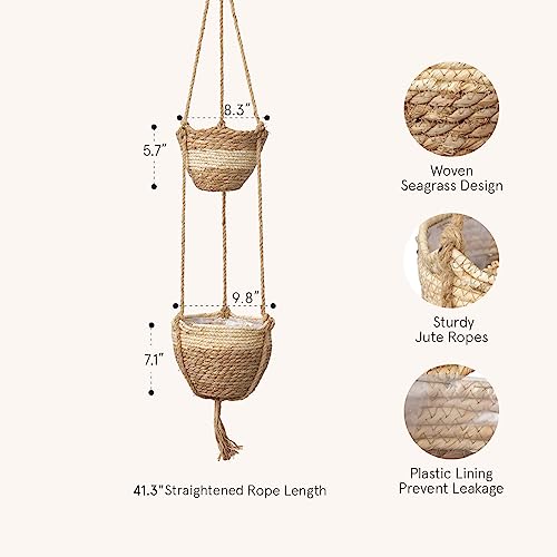 La Jolie Muse Hanging Planter Basket Indoor Outdoor,Natural Seagrass Flower Plant Pots, Beige #TOP5