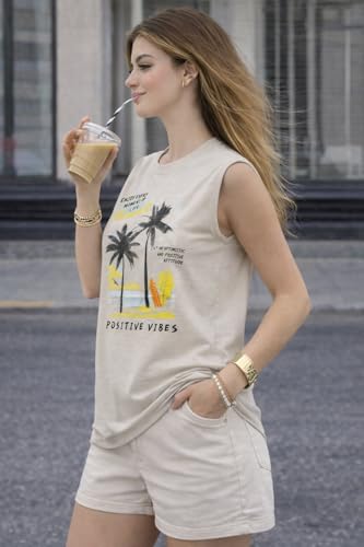 Image of Mack Jonney Women's Printed Cotton Sleeveless Vest | Round Neckt-Shirt| Casual Gym Tank Top-M.J8299
