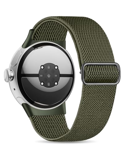 Stretchy Nylon Bands Compatible with Google Pixel Watch 2 Band/Pixel Watch Band - Upgraded Stainless Steel Lugs - Adjustable Elastic Braided Replacement Sport Loop Straps for Women and Men