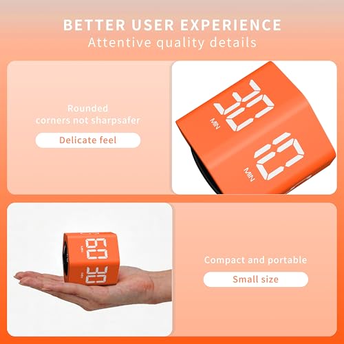 Image of Productivity Timer 1, 5, 10, 30, 60 Minutes Preset, Desk Cube Timer with Gravity Sensor /Mute /Vibration for ADHD, Work, Study, Kitchen, Back to School (Luxe Orange)