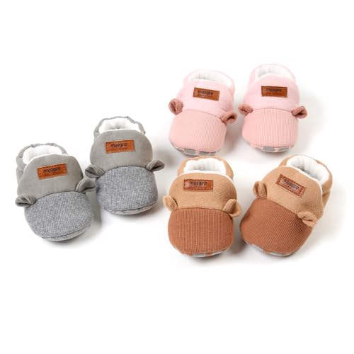 Baby Boys Girls Soft Plush Slippers Cartoon Toddler Infant Warm Winter House Ribbed Shoes Gray 12CM2