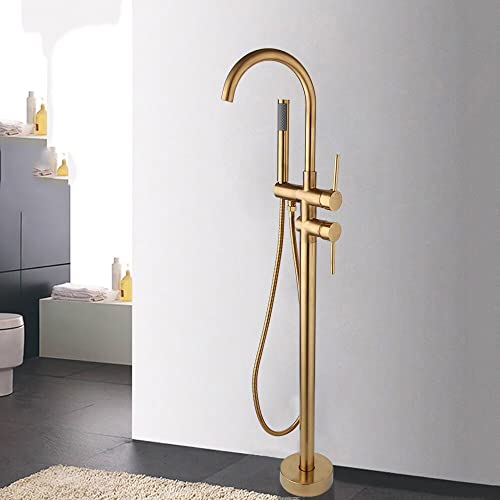 Image of Aquieen Free Standing Floor Mounted Bath Tub Filler with provision for Hot & Cold Water (Gold)