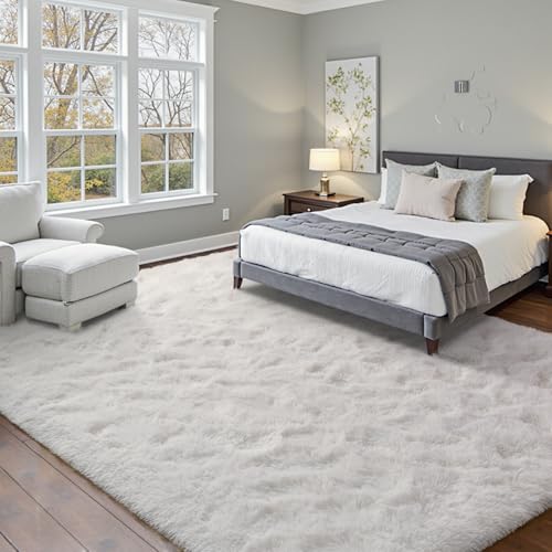 HOMORE White Rugs for Living Room 8x10, Large Fluffy Area Rug Cream Modern Shag Rugs for Bedroom, Super Soft and Comfy Carpet for Kids Playroom, Cute Carpets for Dorm Nursery Home Decor, Ivory