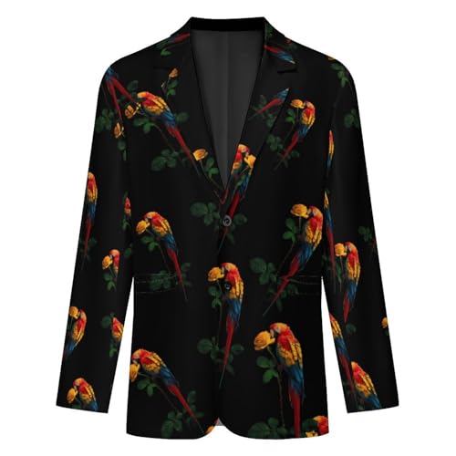 Parrot Bird Rose Flower Men's Suit Jacket 2 Button Lapel Blazers Tuxedo Business Coat for Wedding Party3