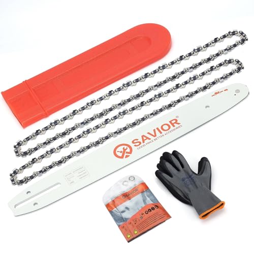 Savior Lot de 2 Chaînes de tronçonneuse avec Protège-guide et Guide de 35 cm - 3/8