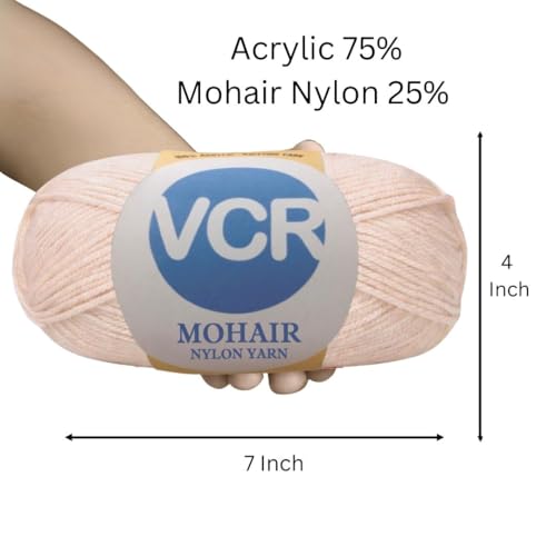 Image of VCR Mohair Nylon Blush Pink Yarn, 100 Grams Hank, 196 Meters Length, Acrylic 75%, Mohair Nylon 25%, Pack of 1 Yarn, Soft Crosia Threads, Suitable for Winter Garments.