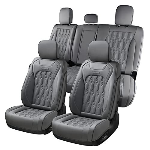Coverado Car Seat Covers Full Set, Leather Ford F150 Seat Covers Fit for 2015-2026 F150 and 2017-2026 F250 F350 F450 Super Duty Crew Cab XL XLT Lariat King Ranch Platinum (Gray)