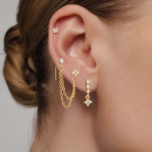 Gold Dangle Earrings for Women Dainty Earring Stack Trendy Hypoallergenic Hoop CZ Stud Chain Threader Earrings Jewelry Gift2