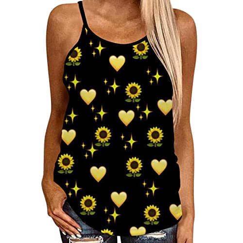 QUINTRA Blouse Mode d'été pour Femmes Sexy Petit débardeur sans Manches décontracté imprimé Haut Dos Nu Housse pour Canapé Angle avec Méridienne (Black, XL)