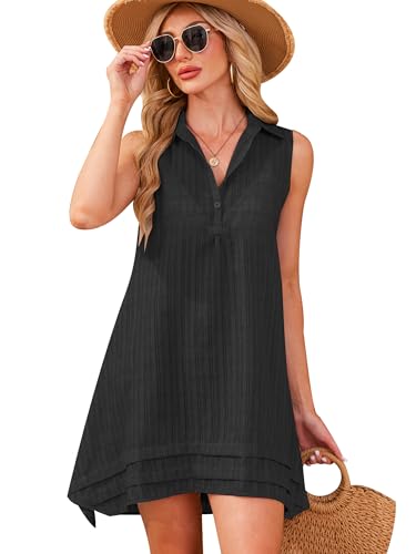 Breezy Lane Women's Beach Cover Up Sleeveless Shirt Dress Swimsuit Coverup Beachwear Bathing Suit Vacation Outfit