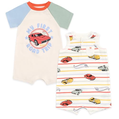 Hot Wheels Newborn Baby Boys 2 Pack Rompers Beige 6-9 Months - image 1