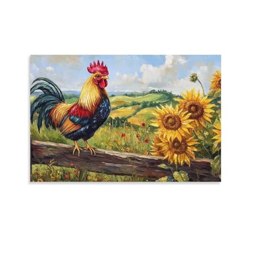 Affiche déco Le coq peinture sur toile pour réveiller le décor du salon