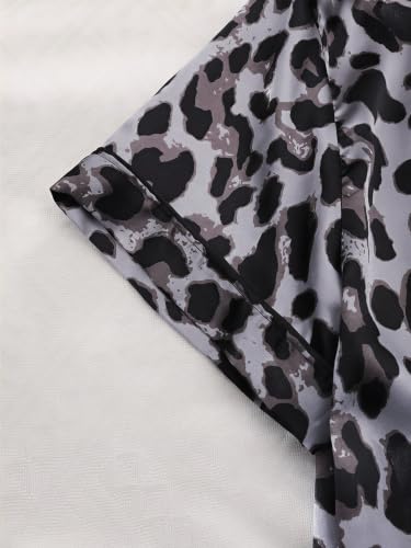 Image of SHENHE Women's 2 Piece Satin Pajama Set Leopard Short Sleeve Pj Shorts Set | Button Down, Cheetah Pjs Set, Silk Pajama Set, Sexy