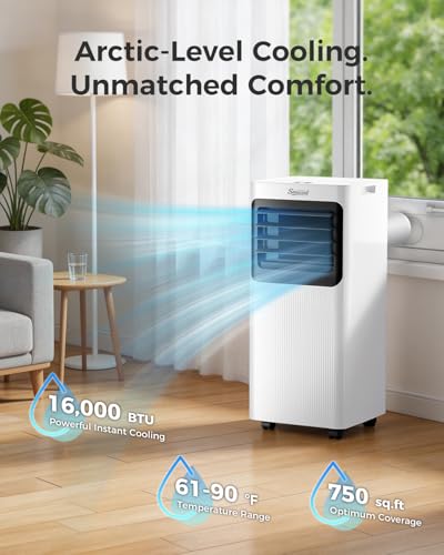 Image of 16,000 B T U Portable Air Conditioners for Large Room up to 750 Sq. Ft., 5-in-1 Smart AC with WiFi App, Remote Control, Fast Cooling, Dehumidifier, Fan, Sleep Mode, 24H Timer & Window Kit