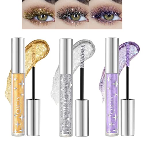 Mrettick 3 Farben Farbige Wimperntusche Set für Wimpern, Rosa Lila Blau Gelb Weiß Bunte Wasserdichte Wimperntusche Charmantes langanhaltendes voluminöses Mascara Augen-Make-up