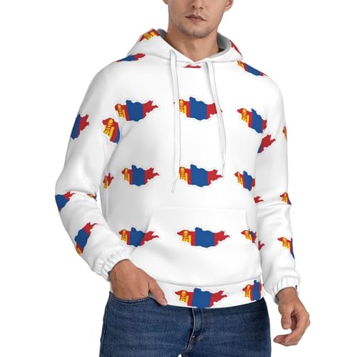 Sweat à capuche imprimé carte Mongolie pull ajustable manches longues