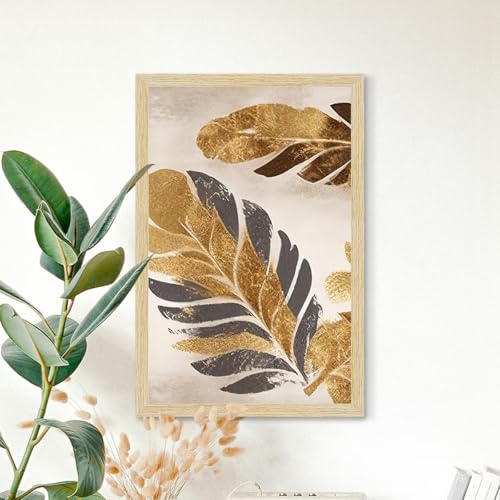 Image of ArtX Paper Leaf Paintings For Wall Decoration, Home Decor Wall Art, Hotel Wall Painting for Living Room, Multicolor, Natural Wood Color Frames, 12.0x18.0 inch, Set of 3
