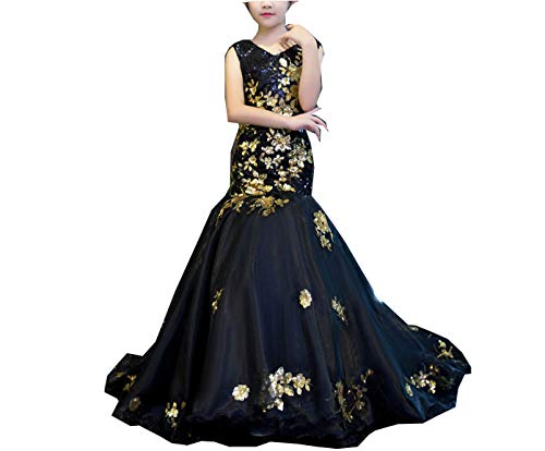 Girls' Adela Lace Mermaid Flower Dress Gown For Wedding With Capped Sleeves