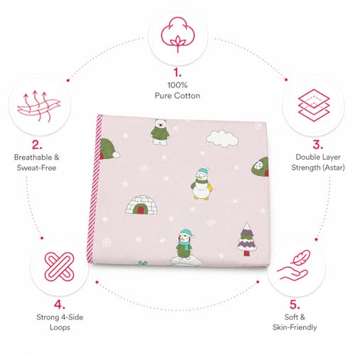 Image of Traditional Baby Khoyu /Cotton Cradle Cloth for Ghodiyu /Jhula /Palna with Astar Double Layer Support | Cloth for Cradle Stand Use Snow Print (Pink)