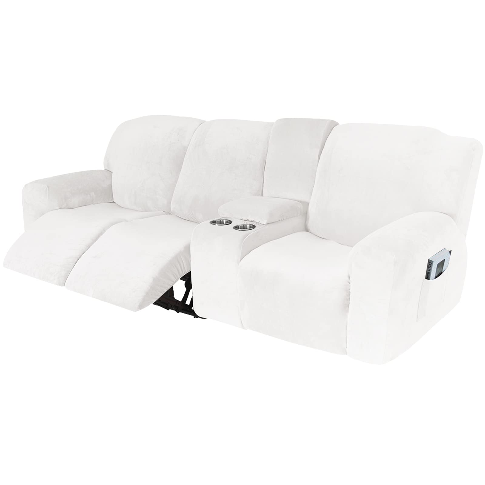 UIHECTA Recliner Sofa Cover, Velvet Stretch Reclining Sofa Covers, with Middle Console Sofa slipcover, Washable Furniture Protector Sofa Slipcover,010,3 person seat(set of 10)