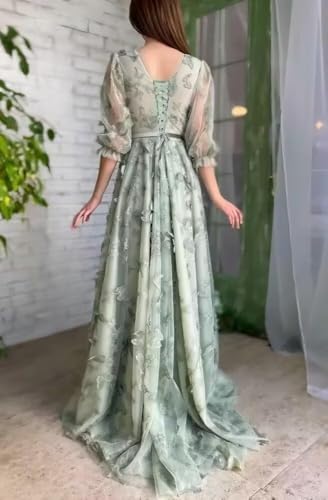 Long Sleeve 3D Butterflies Prom Dress for Teens 2025 V Neck Tulle Evening Party Gown Fairy Sweet 16 Dress LL-M0342